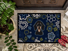 Load image into Gallery viewer, Blue Flowers Smooth Black and Tan Dachshund Doormat - 18x27 Decorative Floor Mat – Indoor/Outdoor Rug with Artistic Flair BB5066MAT