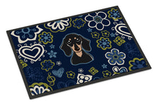 Load image into Gallery viewer, Blue Flowers Smooth Black and Tan Dachshund Doormat - 18x27 Decorative Floor Mat – Indoor/Outdoor Rug with Artistic Flair BB5066MAT