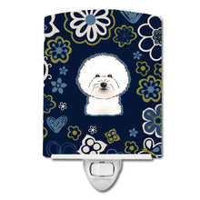 Load image into Gallery viewer, Blue Flowers Bichon Frise Ceramic Night Light BB5068CNL