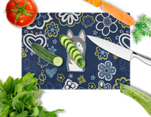 Load image into Gallery viewer, Blue Flowers Alaskan Malamute Glass Cutting Boards – Durable, Decorative Kitchen Art Large BB5069LCB
