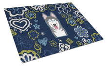 Load image into Gallery viewer, Blue Flowers Alaskan Malamute Glass Cutting Boards – Durable, Decorative Kitchen Art Large BB5069LCB