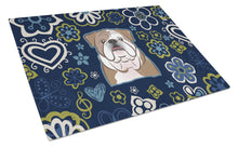 Load image into Gallery viewer, Blue Flowers English Bulldog  Glass Cutting Boards – Durable, Decorative Kitchen Art Large BB5070LCB