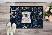 Load image into Gallery viewer, Blue Flowers White English Bulldog Doormat - 24x36 Decorative Floor Mat – Indoor/Outdoor Rug with Artistic Flair BB5071JMAT
