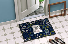 Load image into Gallery viewer, Blue Flowers White English Bulldog Doormat - 24x36 Decorative Floor Mat – Indoor/Outdoor Rug with Artistic Flair BB5071JMAT