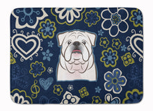 Load image into Gallery viewer, Blue Flowers White English Bulldog Machine Washable Memory Foam Mat BB5071RUG