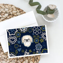 Load image into Gallery viewer, Blue Flowers Pekingese Greeting Cards -  Blank Note Cards – 8-Pack of Artist-Designed Cards with Envelopes
