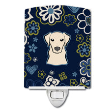 Load image into Gallery viewer, Blue Flowers Yellow Labrador Ceramic Night Light BB5073CNL