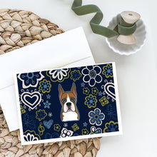 Load image into Gallery viewer, Blue Flowers Boxer Greeting Cards -  Blank Note Cards – 8-Pack of Artist-Designed Cards with Envelopes