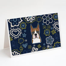 Load image into Gallery viewer, Blue Flowers Boxer Greeting Cards -  Blank Note Cards – 8-Pack of Artist-Designed Cards with Envelopes