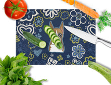 Load image into Gallery viewer, Blue Flowers Boxer Glass Cutting Boards – Durable, Decorative Kitchen Art Large BB5074LCB