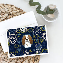 Load image into Gallery viewer, Blue Flowers Cavalier Spaniel Greeting Cards -  Blank Note Cards – 8-Pack of Artist-Designed Cards with Envelopes