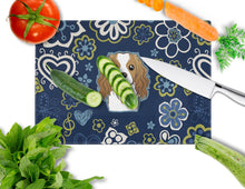 Load image into Gallery viewer, Blue Flowers Cavalier Spaniel Glass Cutting Boards – Durable, Decorative Kitchen Art Large BB5075LCB