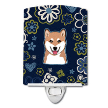 Load image into Gallery viewer, Blue Flowers Shiba Inu Ceramic Night Light BB5076CNL
