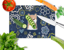 Load image into Gallery viewer, Blue Flowers Shiba Inu Glass Cutting Boards – Durable, Decorative Kitchen Art Large BB5076LCB