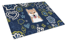 Load image into Gallery viewer, Blue Flowers Shiba Inu Glass Cutting Boards – Durable, Decorative Kitchen Art Large BB5076LCB