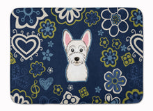 Load image into Gallery viewer, Blue Flowers Westie Machine Washable Memory Foam Mat BB5077RUG