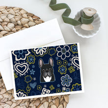 Load image into Gallery viewer, Blue Flowers French Bulldog Greeting Cards -  Blank Note Cards – 8-Pack of Artist-Designed Cards with Envelopes