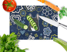 Load image into Gallery viewer, Blue Flowers French Bulldog Glass Cutting Boards – Durable, Decorative Kitchen Art Large BB5078LCB