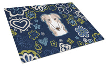 Load image into Gallery viewer, Blue Flowers Borzoi Glass Cutting Boards – Durable, Decorative Kitchen Art Large BB5079LCB