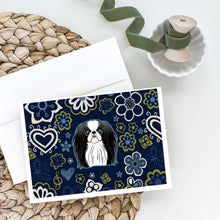 Load image into Gallery viewer, Blue Flowers Japanese Chin Greeting Cards -  Blank Note Cards – 8-Pack of Artist-Designed Cards with Envelopes