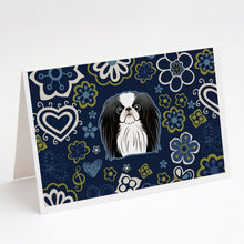 Load image into Gallery viewer, Blue Flowers Japanese Chin Greeting Cards -  Blank Note Cards – 8-Pack of Artist-Designed Cards with Envelopes