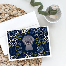 Load image into Gallery viewer, Blue Flowers Weimaraner Greeting Cards -  Blank Note Cards – 8-Pack of Artist-Designed Cards with Envelopes
