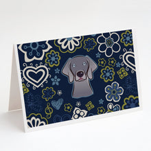 Load image into Gallery viewer, Blue Flowers Weimaraner Greeting Cards -  Blank Note Cards – 8-Pack of Artist-Designed Cards with Envelopes