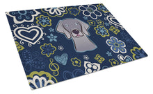 Load image into Gallery viewer, Blue Flowers Weimaraner Glass Cutting Boards – Durable, Decorative Kitchen Art Large BB5082LCB