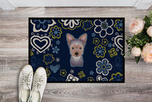 Load image into Gallery viewer, Blue Flowers Yorkie Puppy Doormat - 24x36 Decorative Floor Mat – Indoor/Outdoor Rug with Artistic Flair BB5083JMAT