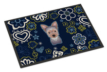 Load image into Gallery viewer, Blue Flowers Yorkie Puppy Doormat - 24x36 Decorative Floor Mat – Indoor/Outdoor Rug with Artistic Flair BB5083JMAT