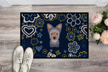 Load image into Gallery viewer, Blue Flowers Yorkie Puppy Doormat - 18x27 Decorative Floor Mat – Indoor/Outdoor Rug with Artistic Flair BB5083MAT