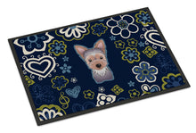 Load image into Gallery viewer, Blue Flowers Yorkie Puppy Doormat - 18x27 Decorative Floor Mat – Indoor/Outdoor Rug with Artistic Flair BB5083MAT
