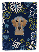 Load image into Gallery viewer, Blue Flowers Wirehaired Dachshund Garden Flag - Outdoor Decorative Yard Flag BB5084GF