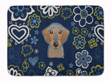 Load image into Gallery viewer, Blue Flowers Wirehaired Dachshund Machine Washable Memory Foam Mat BB5084RUG