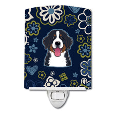 Load image into Gallery viewer, Blue Flowers Bernese Mountain Dog Ceramic Night Light BB5088CNL