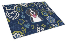 Load image into Gallery viewer, Blue Flowers Bernese Mountain Dog Glass Cutting Boards – Durable, Decorative Kitchen Art Large BB5088LCB