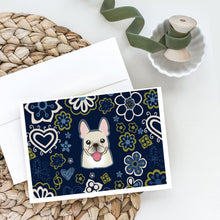 Load image into Gallery viewer, Blue Flowers French Bulldog Greeting Cards -  Blank Note Cards – 8-Pack of Artist-Designed Cards with Envelopes
