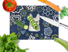 Load image into Gallery viewer, Blue Flowers French Bulldog Glass Cutting Boards – Durable, Decorative Kitchen Art Large BB5089LCB