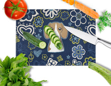 Load image into Gallery viewer, Blue Flowers Beagle Glass Cutting Boards – Durable, Decorative Kitchen Art Large BB5090LCB