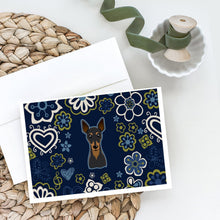 Load image into Gallery viewer, Blue Flowers Min Pin Greeting Cards -  Blank Note Cards – 8-Pack of Artist-Designed Cards with Envelopes