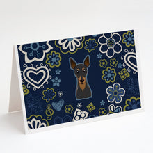 Load image into Gallery viewer, Blue Flowers Min Pin Greeting Cards -  Blank Note Cards – 8-Pack of Artist-Designed Cards with Envelopes