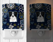 Load image into Gallery viewer, Blue Flowers Border Collie Ceramic Night Light BB5092CNL