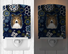 Load image into Gallery viewer, Blue Flowers Sheltie Ceramic Night Light BB5093CNL