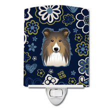 Load image into Gallery viewer, Blue Flowers Sheltie Ceramic Night Light BB5093CNL