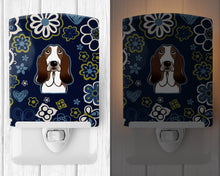 Load image into Gallery viewer, Blue Flowers Basset Hound Ceramic Night Light BB5094CNL