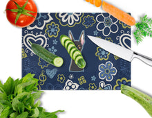 Load image into Gallery viewer, Blue Flowers Doberman Pinscher Glass Cutting Boards – Durable, Decorative Kitchen Art Large BB5096LCB