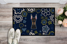 Load image into Gallery viewer, Blue Flowers Doberman Pinscher Doormat - 18x27 Decorative Floor Mat – Indoor/Outdoor Rug with Artistic Flair BB5096MAT