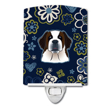 Load image into Gallery viewer, Blue Flowers Saint Bernard Ceramic Night Light BB5097CNL