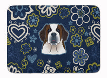 Load image into Gallery viewer, Blue Flowers Saint Bernard Machine Washable Memory Foam Mat BB5097RUG