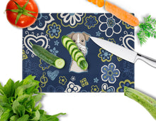 Load image into Gallery viewer, Blue Flowers Wire Haired Fox Terrier Glass Cutting Boards – Durable, Decorative Kitchen Art Large BB5098LCB